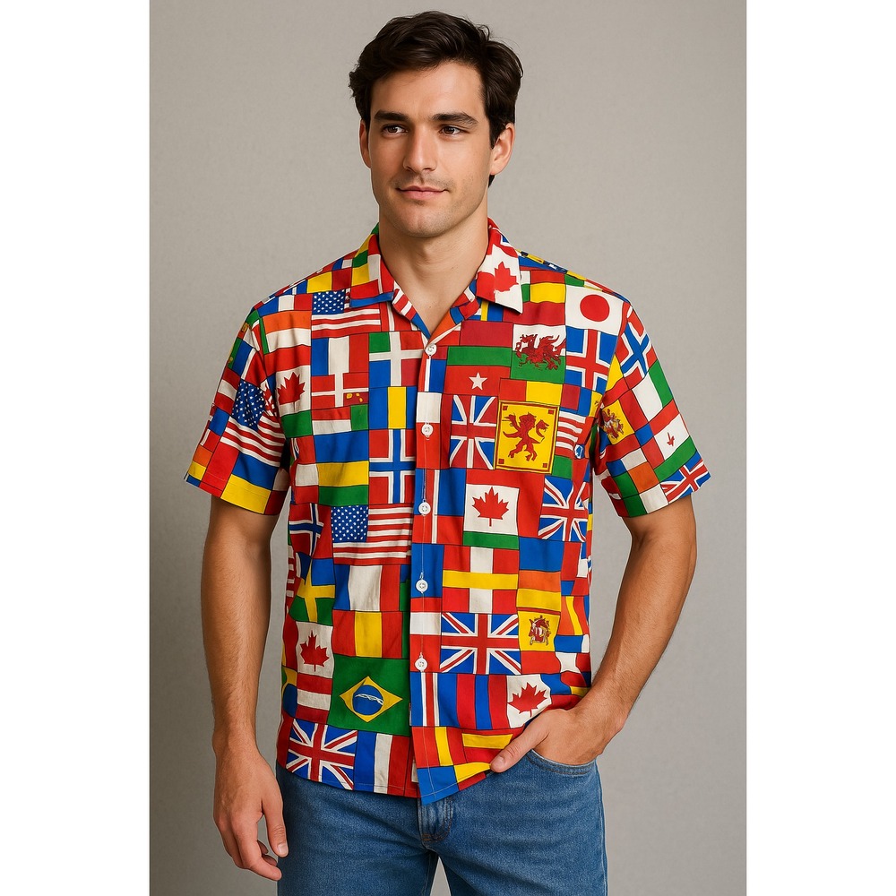 Disney Shirt Mens 2XS Red White Green Countries Flags Colorful USA UK Canada JPN